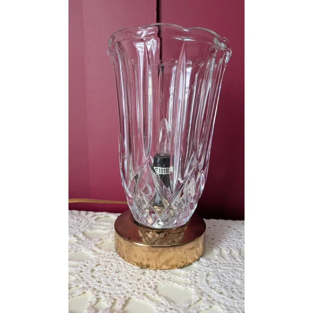 Vintage‎ Hollywood Regency Crystal Brass Accent Night Light Lamp - 7.5